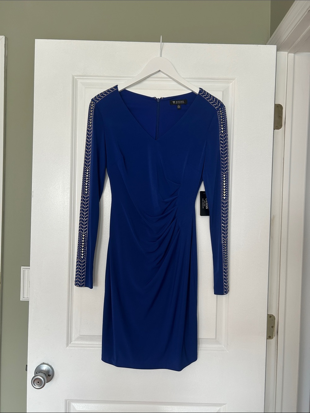 Guess Royal Blue Long-Sleeve Ruched Dress